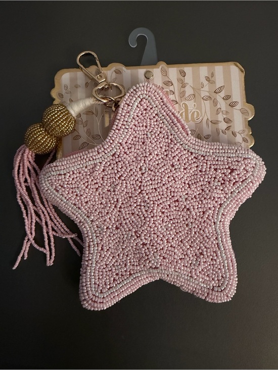 Handbags - Pink Beaded Star zippered pouch